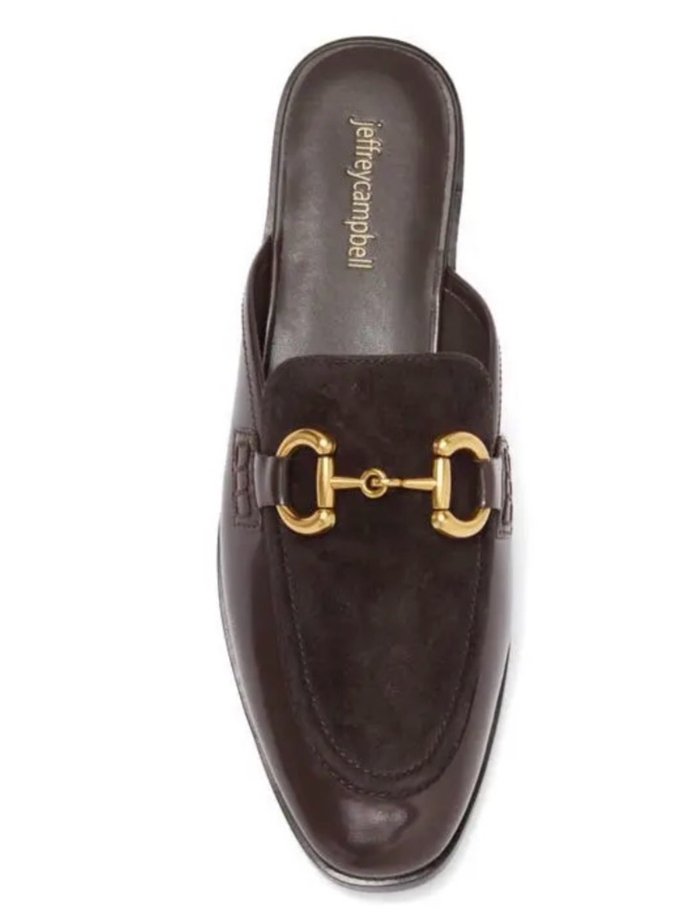 Jeffrey Campbell Dark Brown Leather & Suede Mule with Gold Horsebit